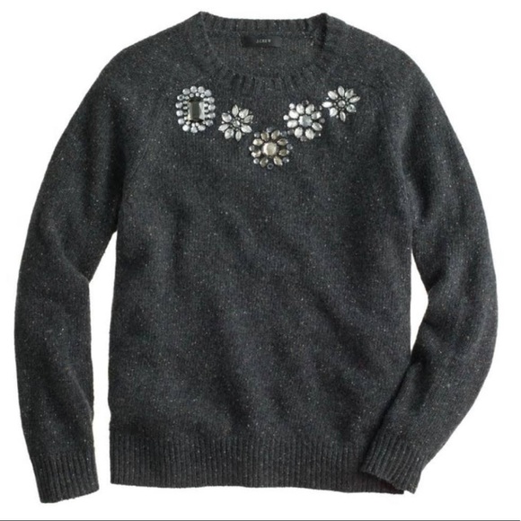 JCrew Jeweled Grey Knit Sweater - Picture 1 of 4
